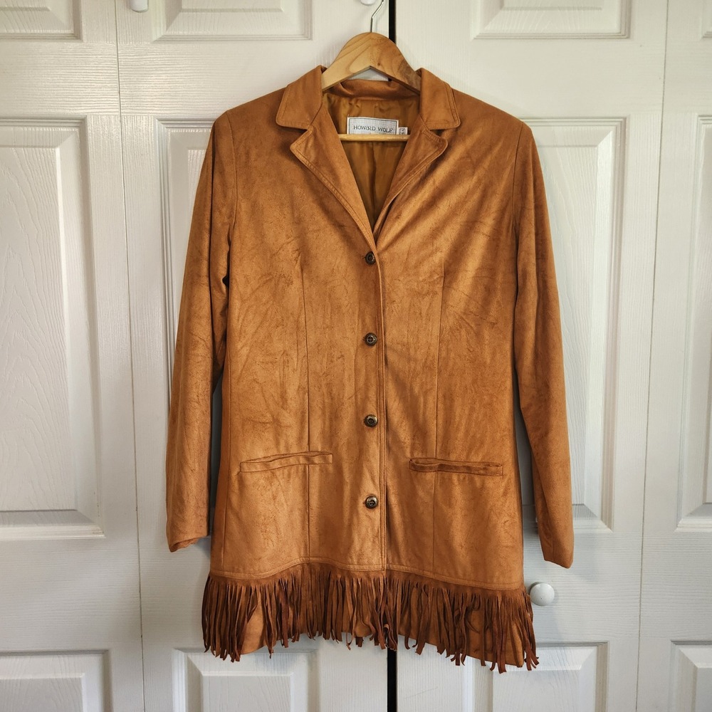 Howard Wolf Vintage Faux Suede Fringe Jacket Rust Brown Western Blazer Size 8